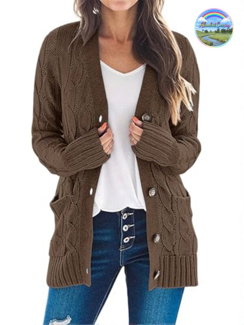 MEROKEETY Long Sleeve Cable Knit Button Down Cardigan Sweater Women